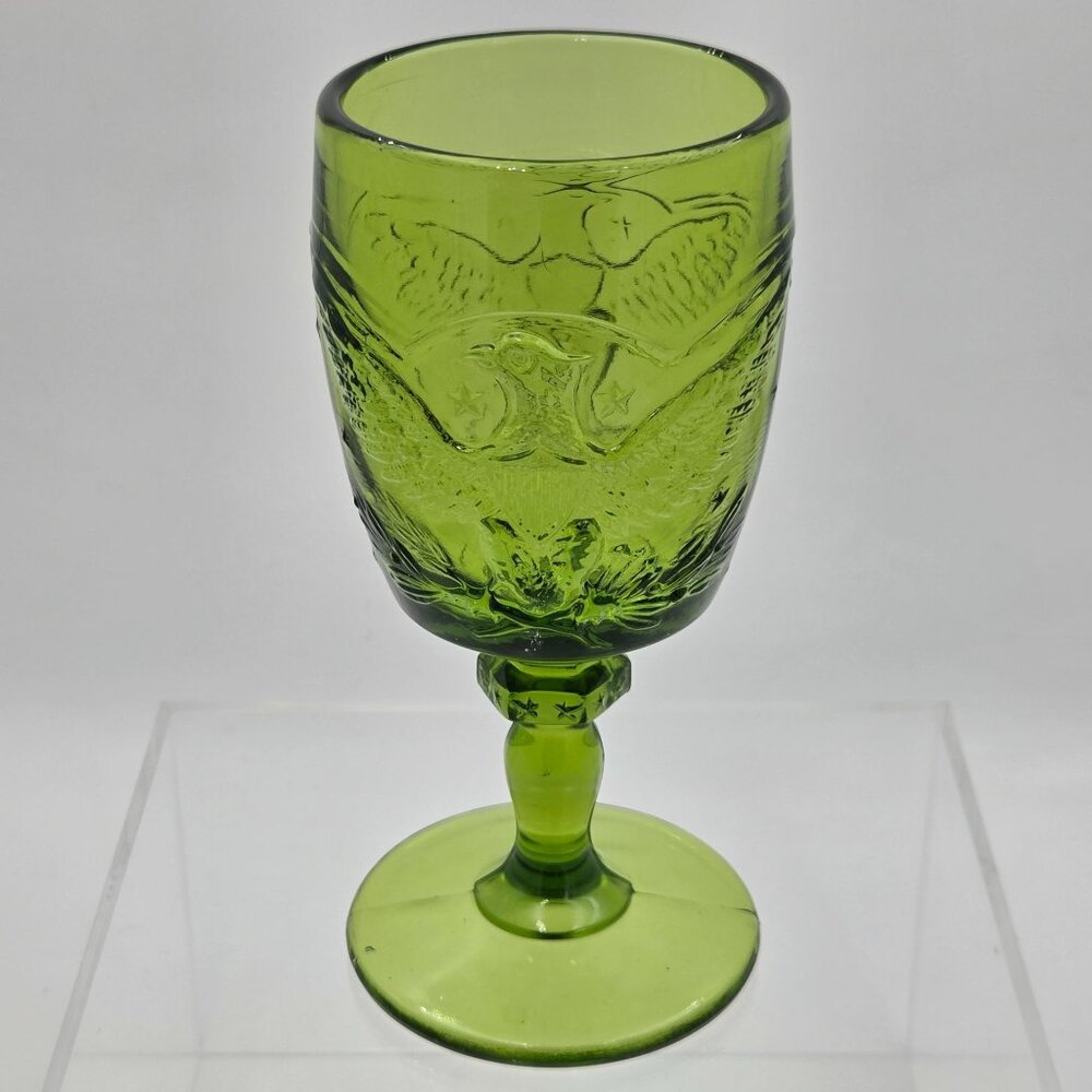 L. E. Smith Glass Green American Eagle Pressed Glass Water Goblet 1965–70 8 oz